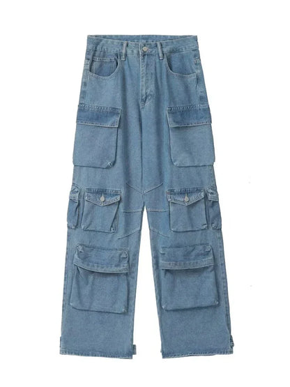 Y2K Cargo Jeans Women's Baggy Wide Leg Multi-Pocket Fashion Denim Pants Harajuku Streetwear Female Vintage Loose Casual Pants