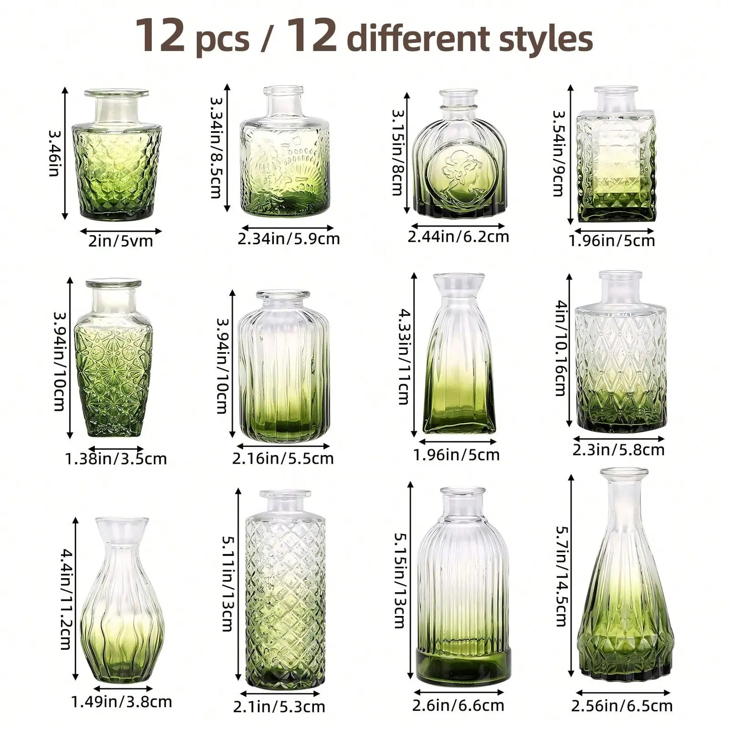 12 Pack Glass Bud Vase Set, Small Vintage Flower Vases for