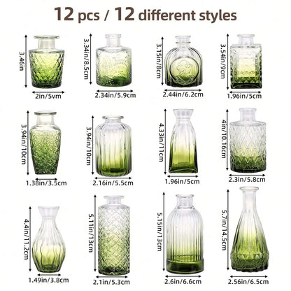 12 Pack Glass Bud Vase Set, Small Vintage Flower Vases for