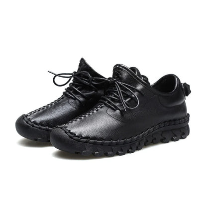 Handmade Genuine Leather Women Shoes Fashion Casual Sneakers Retro Flats Ladies Lacing Loafers Breathable Vulcanized Shoes