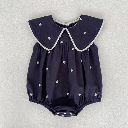 2026 New Summer Newborn Baby Girl Jumpsuit 0-24M Baby Girl Clothing Sleeveless Cotton Heart Print Princess White Rompers