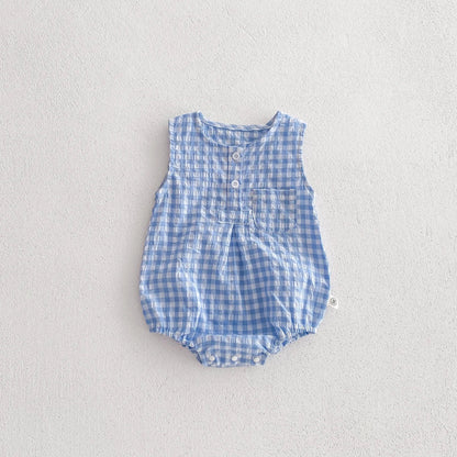 Summer Baby Girls Sleeveless Romper  Plaid Newborn Baby Bodysuit  0-2 Years Old Infant Jumpsuit