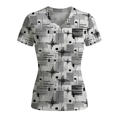 Women's Geometric Abstract Print V-Neck T Shirt Daily Casual Commuting Short Sleeve Tops Summer Street Vintage Slim Fit Tees