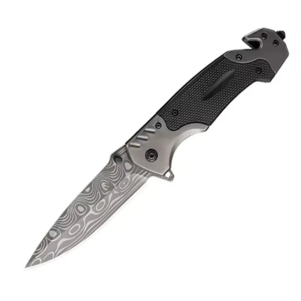 Foldable Knife Stainless Steel Outdoor Function Knife Portable Fruit Knife Multipurpose Camping Folding Damascene Pattern Knife
