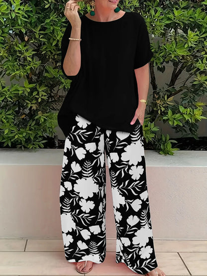 2024 Wide Leg Pant Two Piece Set Women Fashion Short Sleeve Shirt And Pant Sets Summer Casual Loose 2 Piece Sets Women Outfit