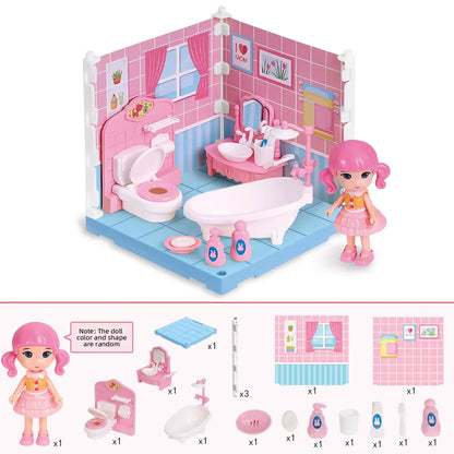 Mini Home Accessories DIY Doll House Furniture Assembly Model Simulated Bedroom Kitchen Decoration Pretend Play Toy Girl Gift