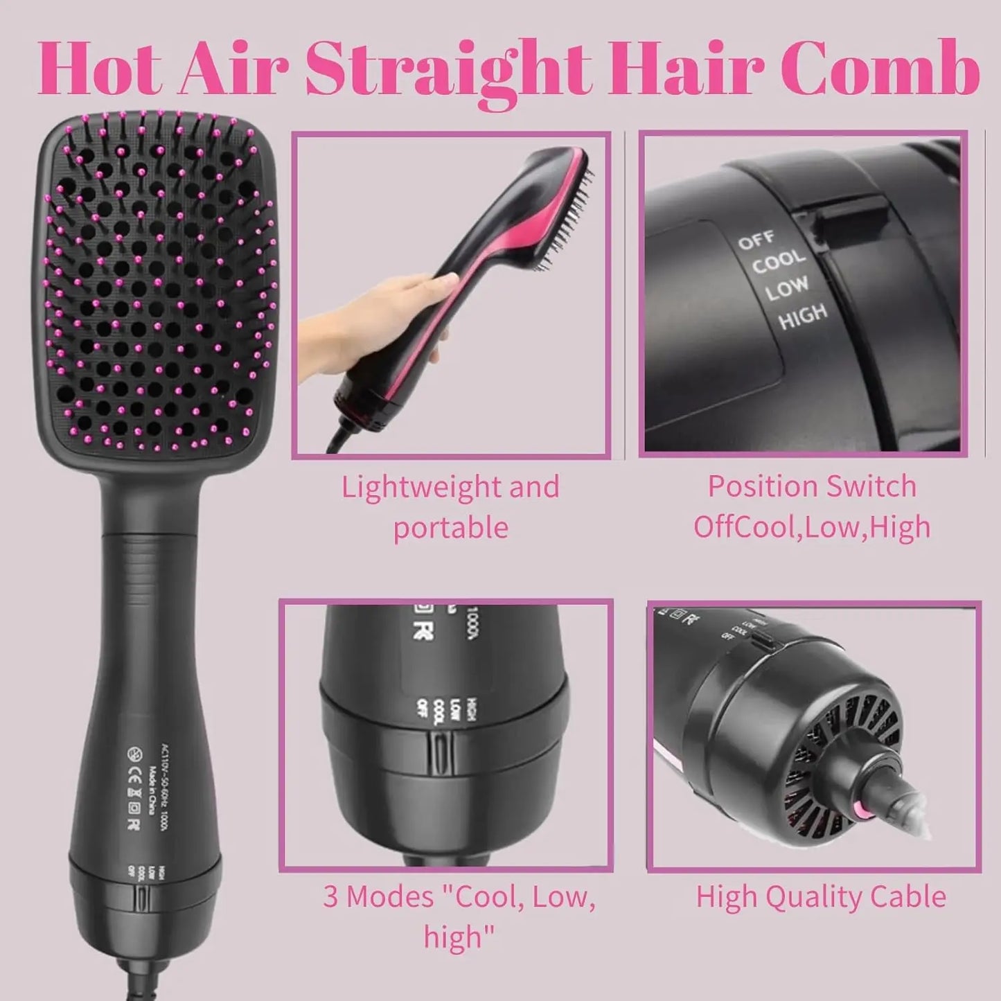 2 in 1 Hot Air Comb, with High-Speed Ion Airflow, Use Air to