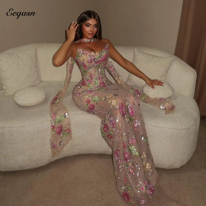 Eeqasn Customized 2026 Luxury Evening Dresses Lace Embroidery Corset Bodice Mermaid Maxi Dress Strapless Formal Wedding Guest