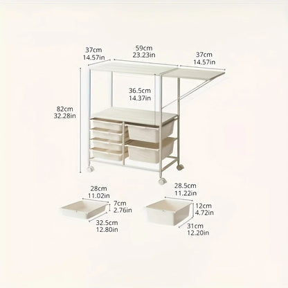 Kitchen Island Cart with 6 Drawers, Rolling Sideboard Cabinet, Dining Room Drawer Cart with Extended Desktop  Kitchen Furniture