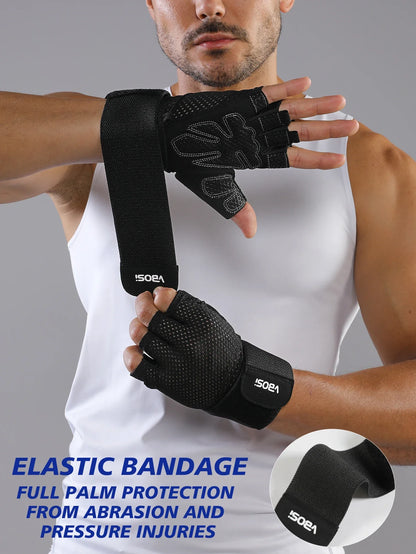 VBOSi Breathable Half-Finger Sports Gloves with Adjustable Wrist Straps, Non-Slip Gym & Cycling Gloves for Men and Women