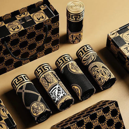 5Pcs Luxury Black Gold Printed Men's Underwear Casual And Comfortable Sports Underwear Men's Breathable Underwear