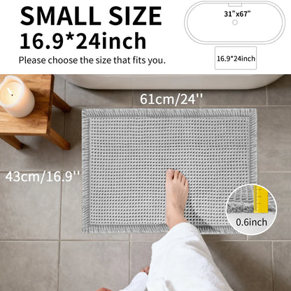 Waffle Bathroom Rugs Soft Non Slip Machine Washable Super Absorbent Bath Mats with Tassels for Bathroom Floor Tub Beside Decor