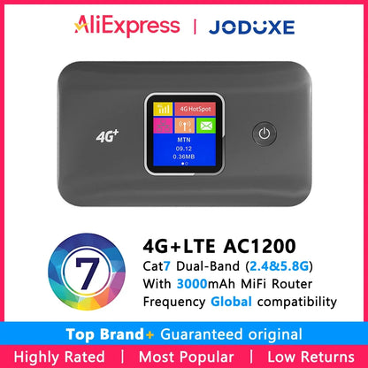 JODUXE 4G+ LTE MiFi Portable WiFi Router CAT7 Dual-Band WireLess SIM Router with Global Coverage&Ultra-Fast Connectivity