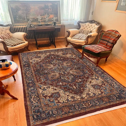 Dark Red Afghan Rug Vintage Distressed Style Washable Area Carpet