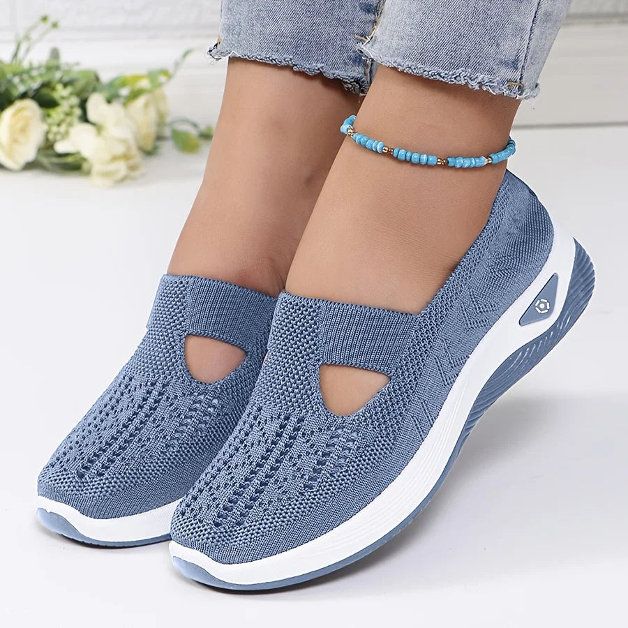Womens Spring Summer Knit Slip On Sneakers Breathable Mesh Casual Shoes with Arch Support Machine Washable Multi Colors