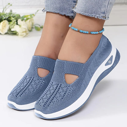 Womens Spring Summer Knit Slip On Sneakers Breathable Mesh Casual Shoes with Arch Support Machine Washable Multi Colors