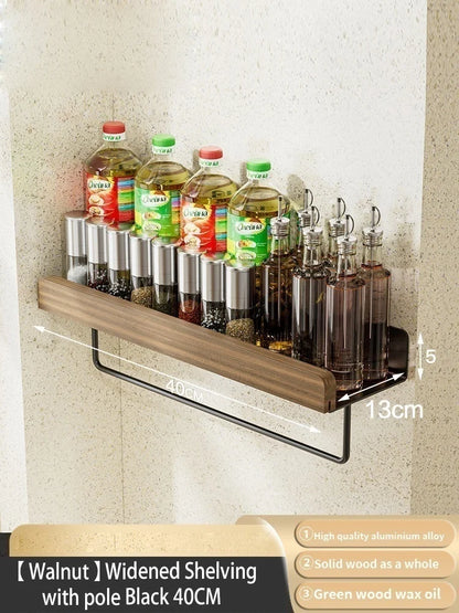 Wood Kitchen Organizer Mounted Spice Rack Kitchen Storage with Hooks for Condiments Kitchen Accessories