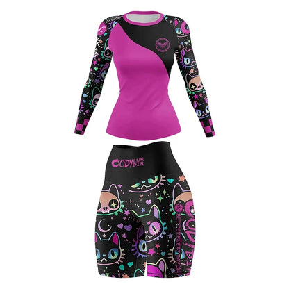Cody Women Rash Guard Gym Clothing MMA Tight Sportswear Jiu Jitsu Rashguard T-shirts+Pant Boxing Grappling Shorts 4pcs/Set