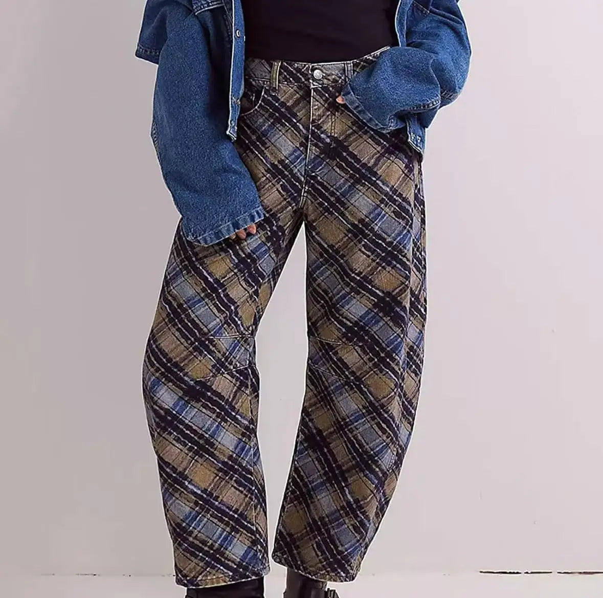 New Spring and Autumn Women's Loose Denim Flower Print Denim Pants Wide-leg Pants