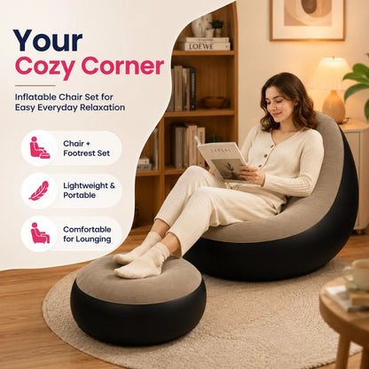 1PC Nflatable Air Sofa Chair with Footrest, Portable Lounge Chair Set