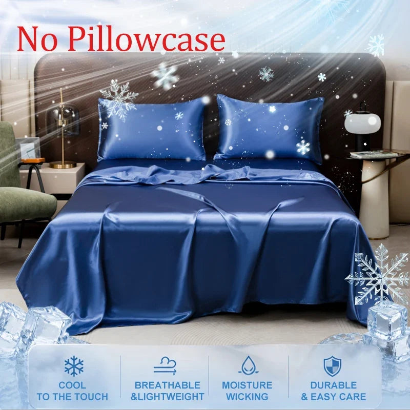 Summer Cooling Bed Sheet Breathable Comfortable Cooling Blanket Ice Silk Fabric Solid Color Flat Sheet Luxury Bedding Sheet