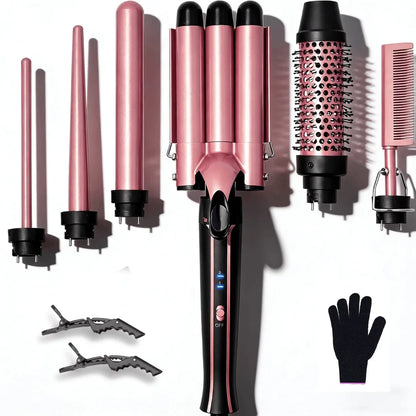 Curling Iron Set 5-in-1 Hair Curler with 3 Barrel Hair Crimper, Hair Straightener - Waver Heating Styling Tools for Women