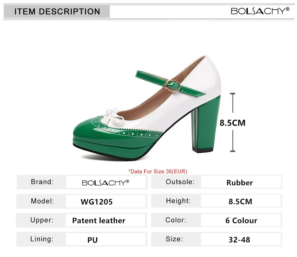 Women Shoes Sweet Candy Color Patent Leather Mary Jane Chunky Heel Ankle Strap Pumps Party Cosplay Uniform Paty Wedding Dress