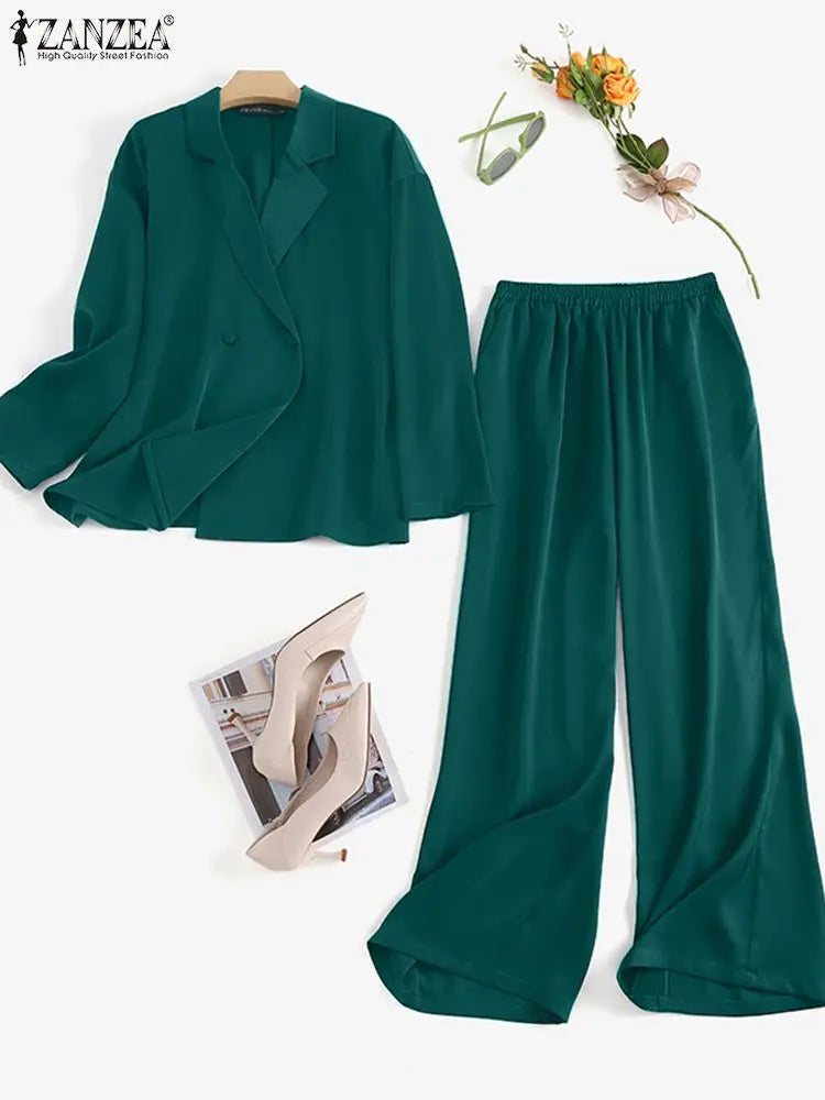 ZANZEA  2024 Fashion Women Loose Pants Sets Long Sleeve Shirts Wide Leg Pants Lady Casual Office Outfits Tracksuit Streetwears