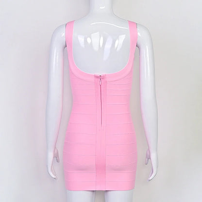 BEAUKEY New Trendy Pink Ginger Bandage Mini Party Dress Women Quality Sexy Bustier Backless Bodycon Dress Club Birthday Dress