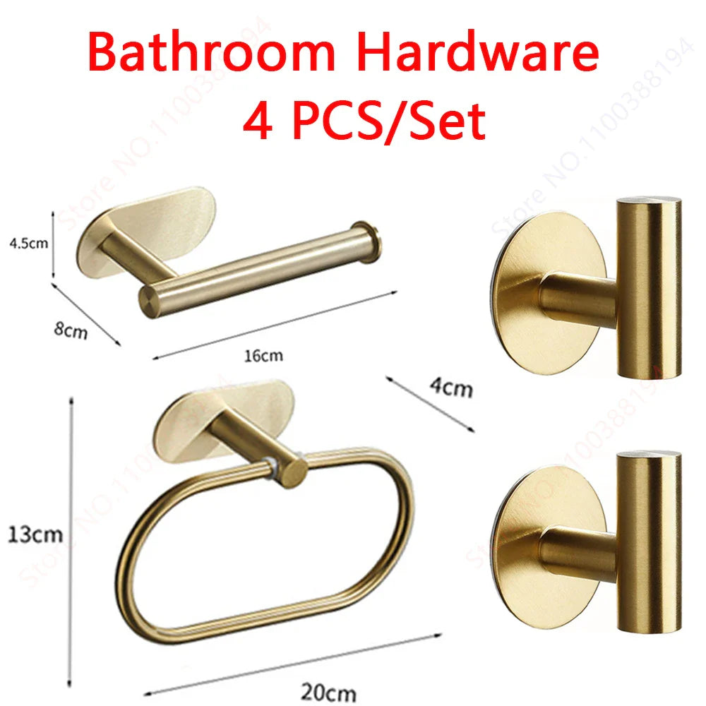 Adhesive Bathroom Hardware Accessories Towel Rack Toilet Paper Dispenser Holder Wall Coat Hooks Towel Rail Ring Roll Hanger Set