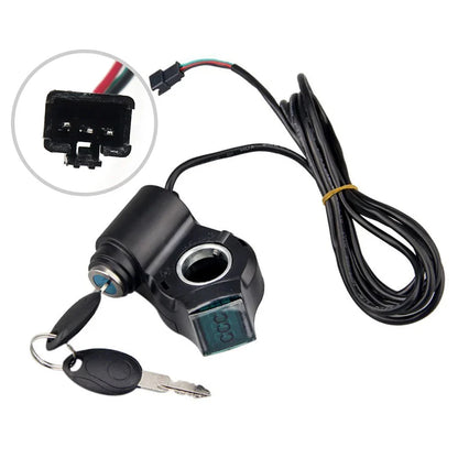 E-Bike Thumb Throttle With Key Lock And Battery Level Display 24V-72V Electric Scooter Grip 7/8 Inch Handlebar Twist Accelerator