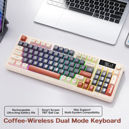 M96 Bluetooth Keyboard Wireless FREEWOLF Screen Gaming Keyboard Electronic Screen Multi-Device Connection Ergonomics Gaming
