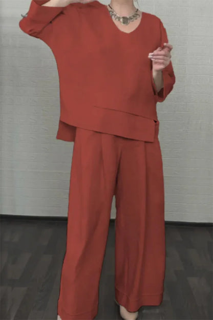 Casual Loose Irregular Cotton Linen Women's Top Set Spring Summer New Fashion Pocket Wide-leg Pants For Women Office 2-piece Set
