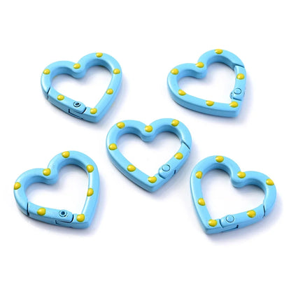 5pcs Multicolor Metal Heart Ring Spring Clasp Carabiner Keychain Clips Hook Dog Chain Diy Jewelry Buckle Connector Supplies
