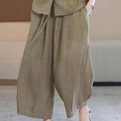 2026 Plus Size Casual Suit Women 2 Piece Cotton Linen Sets, Button Down Short Sleeve Top And Wide Leg Pants Casual Loose Lounge