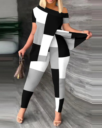 Spring Summer Printing Fashion New Suit 2-piece set Women