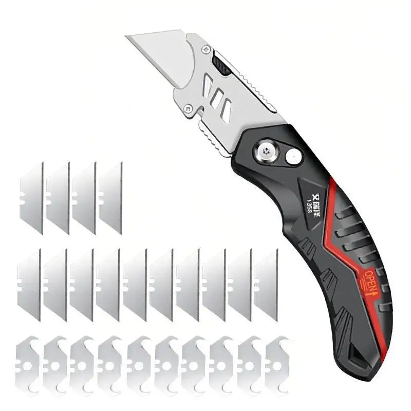 Folding Utility Knife Replaceable Blade Cutter for Cable Cartons Cardboard Boxes Sharp Durable with Safety Lock Easy Blade Chang