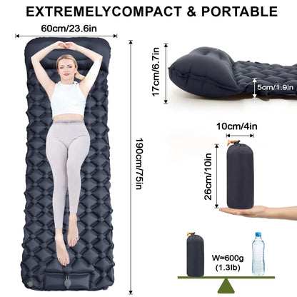 Outdoor Camping Inflatable Mattress Sleeping Pad With Pillows Ultralight Air Mat Built In Inflator Pump Hiking