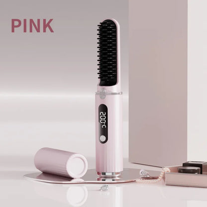 Cordless Hair Straightener Brush Portable Hot Brush with Ionic Technology Auto Shut-Off for Travel & Touch-Ups Ideal for Women