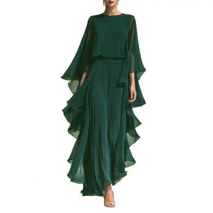 Women Top Pants Two-Piece Set Summer Loose Fit Casual Ruffle Bell Sleeve Shirt Solid Color Wide Legs Pants Trousers