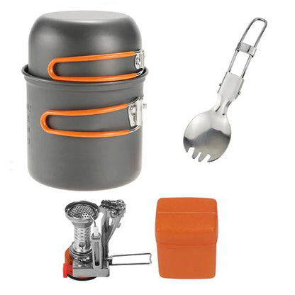 Camping Cookware Kit with Stove Outdoor Cooking Set  Outdoor Pot Travel Tableware Kitchen Hiking Picnic BBQ