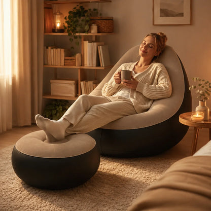 1PC Nflatable Air Sofa Chair with Footrest, Portable Lounge Chair Set