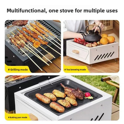 Camping Courtyard BBQ Grill Outdoor Portable Charcoal Barbecue Rack Square Camping Fire Basin Foldable Picnic Barbecue Tool