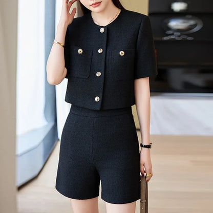 Luxury Blazer White Small Fragrance Short Sleeve Jacket Women's Summer Loose Thin Versatile Top Shorts Professional Black Suits