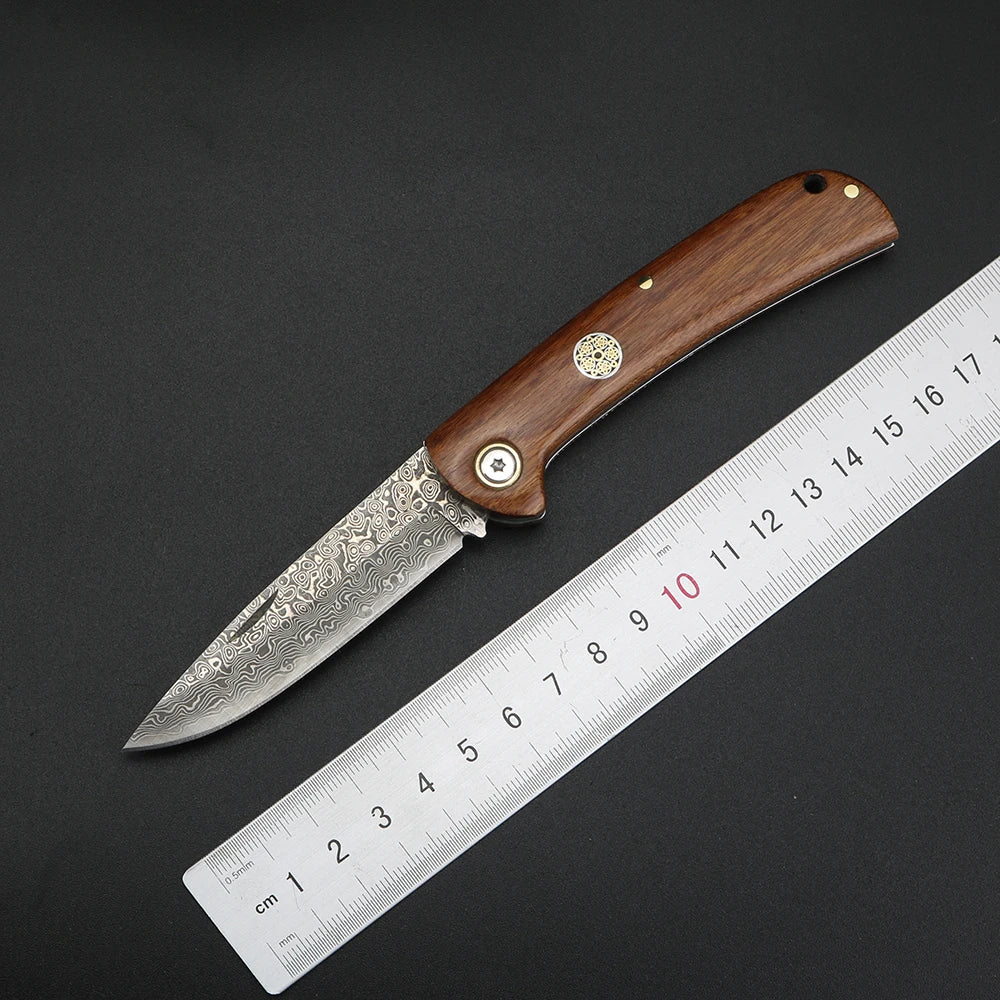 Damascus folding knife, high hardness, household fruit peeler, multi-purpose knife