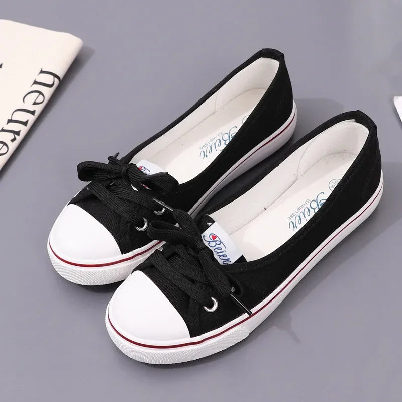 2026 New Women Shoes Fashion Canvas Shallow Casual Shoes for Woman Comfort Lace Flat Bottom Sneaker Designer Shoes Zapatos Mujer