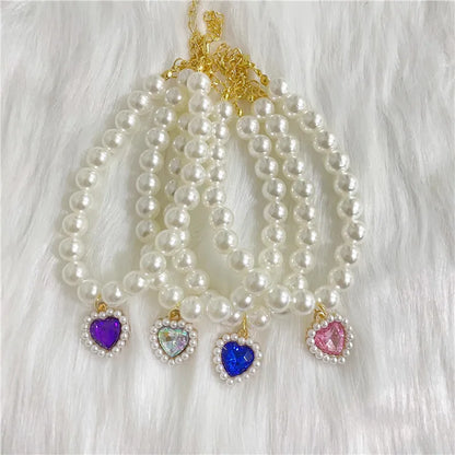 New Pet Collar Pearl Love Necklace Cat Jewelry Cute Collar Puppy Accessories Dog Chain Chihuahua Wedding Jewelry Stuff