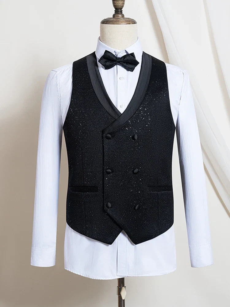 Luxury Man Suits High Quality 3 Pieces Littering Rhinestone Embellishment Wedding Dress Shining Flash Diamond Tuxedo Dinner Suit