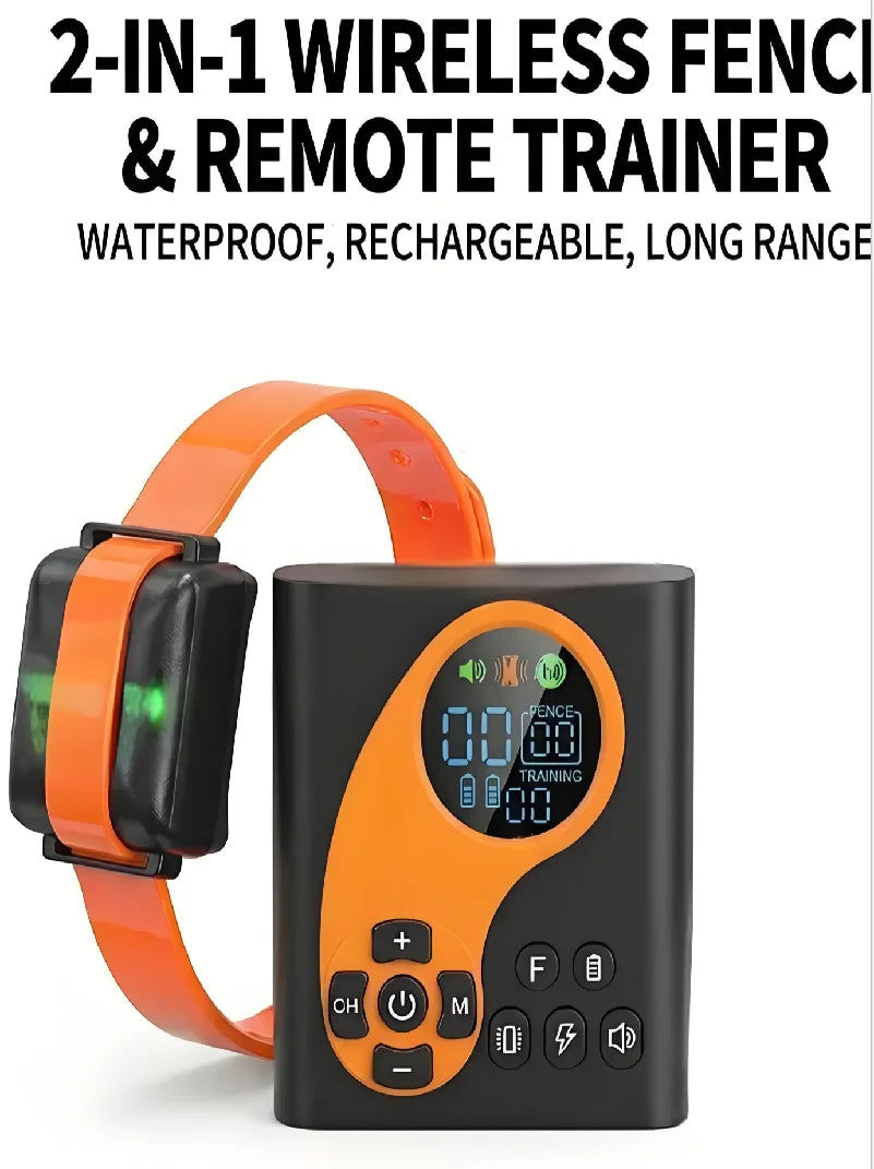 Electric Dog Fence Wireless with Remote Trainer, 2-in-1 Pet Training System, Waterproof Shock Collar for Dogs, Anti-Bark Control