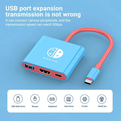 Portable  Switch Docking Station TYPE-C Hub with HDMI and USB 3.0 Perfect for Travel and Gaming
